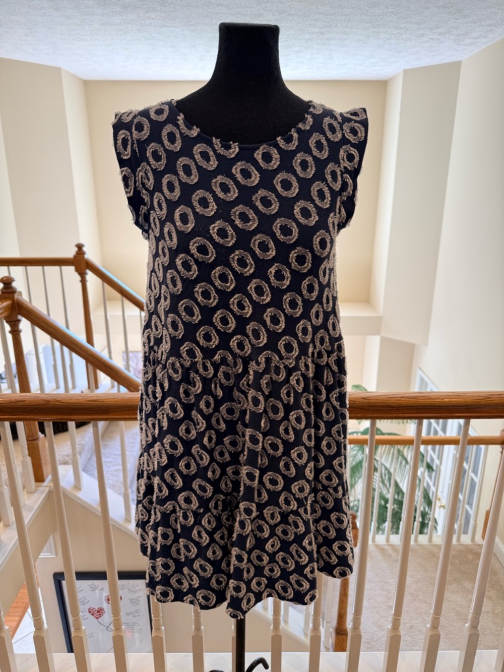 Anthropologie Navy Dress with Cream Spot Accents